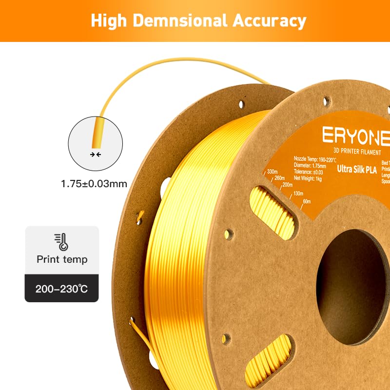 ERYONE Ultra Silk PLA Filament for 3D Printer, 1.75mm +/- 0.03mm, 1kg (2.2LBS)/Spool, Ultra Silk Gold - Image 5